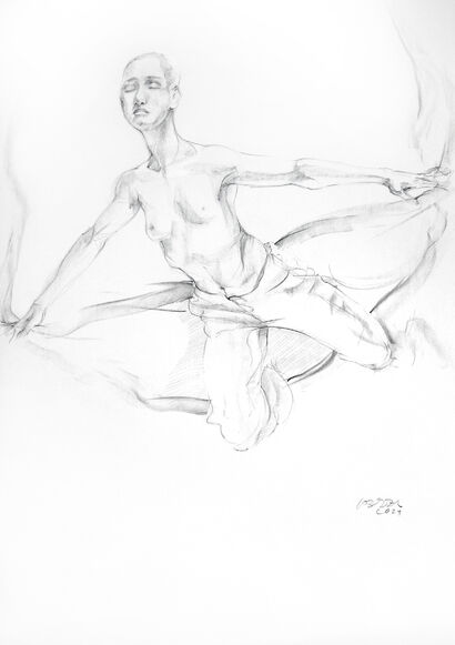 different scarves in very light cotton, with drawings of flying people - a Sculpture & Installation Artowrk by Crawford Cabral Maria Teresa